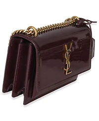 Pre-Owned Saint Laurent Red Wine Patent Monogram Small Sunset Bag