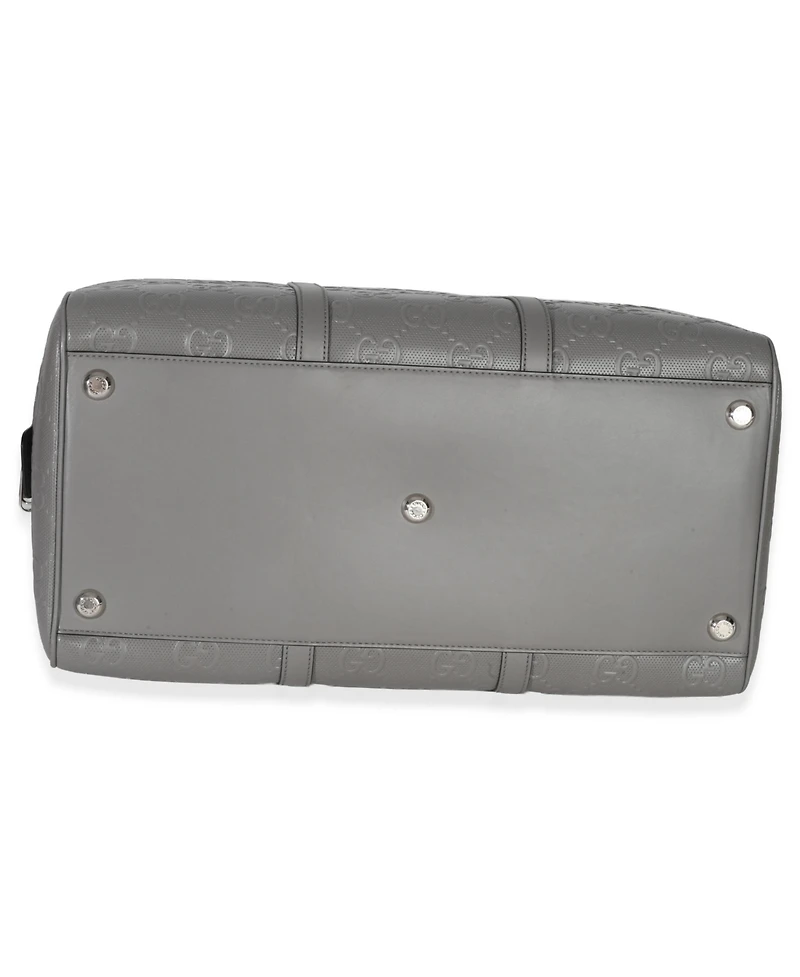 Pre-Owned Gucci Grey Embossed Calfskin Gg Tennis Medium Duffle Bag