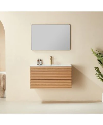 Sillysis Wall Mounted Floating Bathroom Vanity With Ceramic Sink Fully Assembled Plywood Cabinet 2 Drawers For Small Spaces