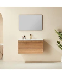 Sillysis Wall Mounted Floating Bathroom Vanity With Ceramic Sink Fully Assembled Plywood Cabinet 2 Drawers For Small Spaces