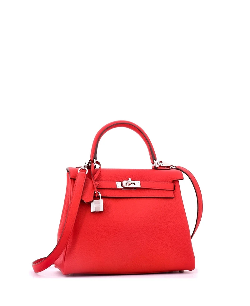Pre-Owned HERMES Kelly 25 Handbag Red Togo with Palladium Hardware