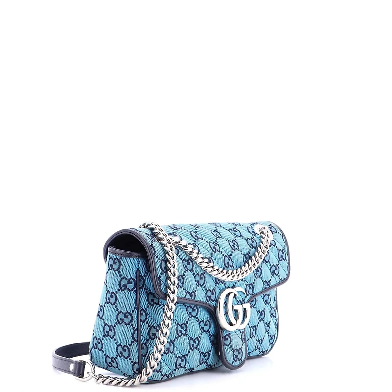 Pre-Owned Gucci Small Gg Marmont Flap Bag Diagonal Quilted Gg Canvas with Leather
