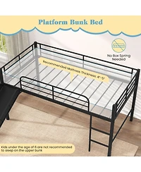 Gymax Twin Metal Loft Bed with Slide Guardrails Built-in Ladder Low Bed Frame Silver