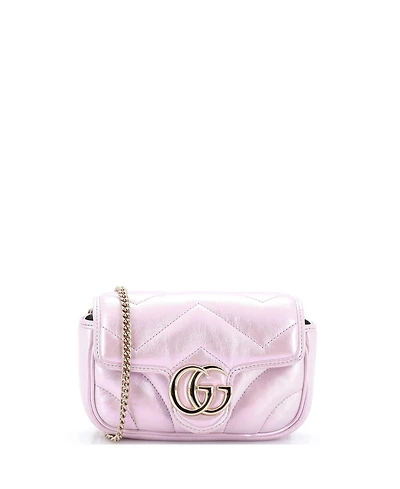Pre-Owned Gucci Super Mini Gg Marmont Flap Bag Chevron Iridescent Leather