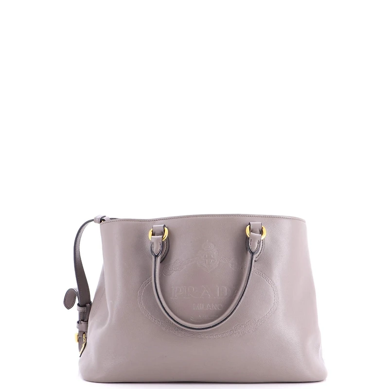 Pre-Owned Prada Medium Embossed Logo Convertible Open Tote Glace Calf