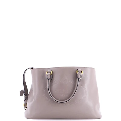 Pre-Owned Prada Medium Embossed Logo Convertible Open Tote Glace Calf