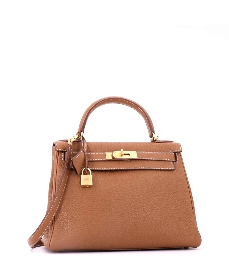 Pre-Owned HERMES Kelly 28 Handbag Brown Togo with Gold Hardware