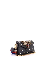 Pre-Owned Gucci Mini Broadway Pearly Bee Shoulder Bag Embellished Leather