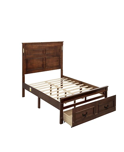 Clihome Queen Bed with Tall-Panel Headboard and Footboard, 2 Storage Drawers, Built-in Led Lights