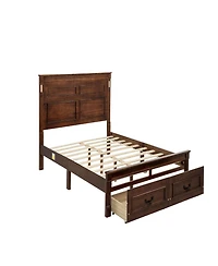 Clihome Queen Bed with Tall-Panel Headboard and Footboard, 2 Storage Drawers, Built-in Led Lights