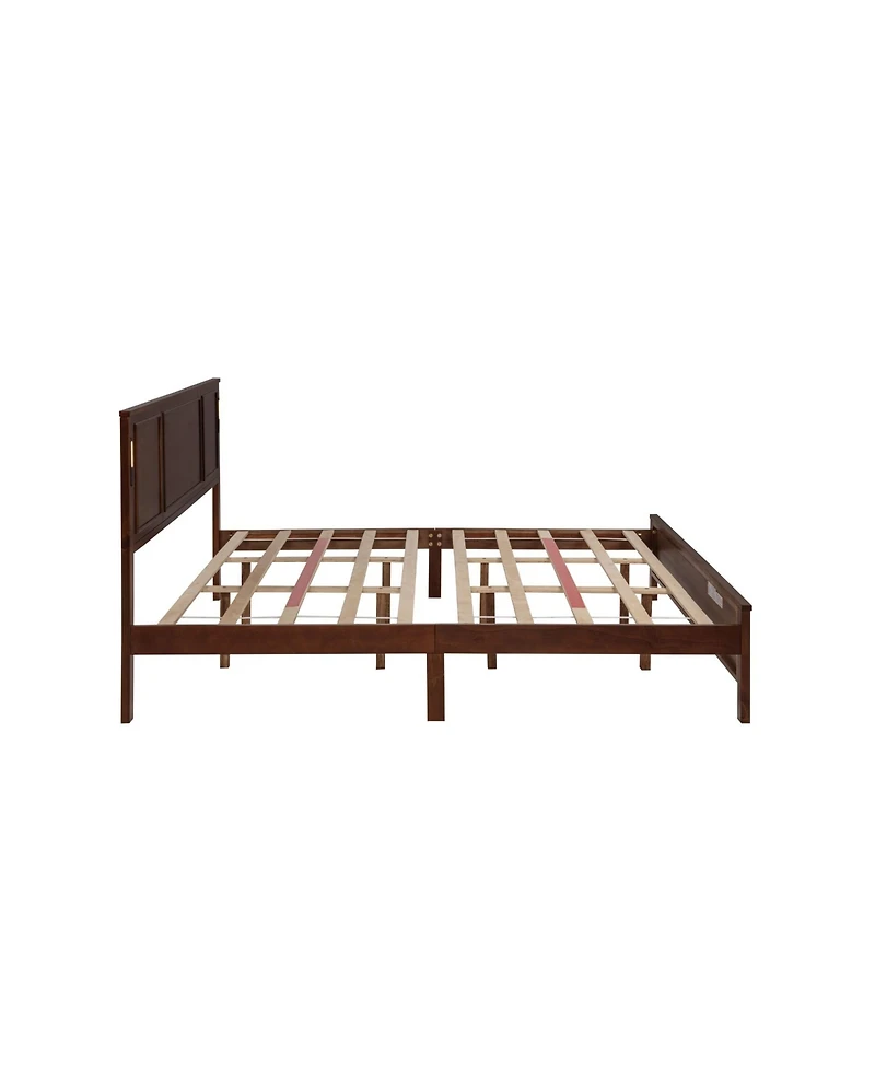 Clihome King Bed with Tall-Panel Headboard and Footboard, Built-in Led Lights, Usb Charging Station
