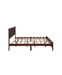 Clihome King Bed with Tall-Panel Headboard and Footboard, Built-in Led Lights, Usb Charging Station