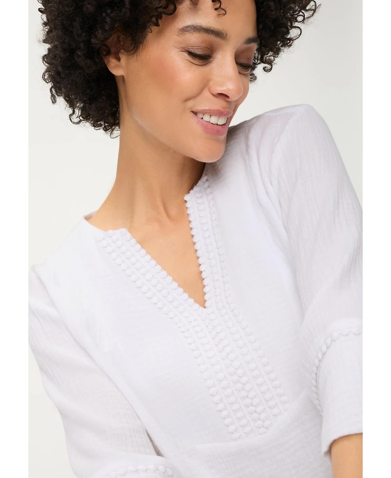 Olsen Women's Embroidered Waffle Tunic Blouse