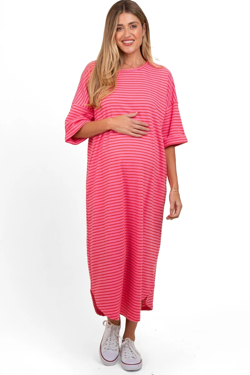 Pinkblush Women's Maternity Fuchsia Striped Terry Maxi Dress