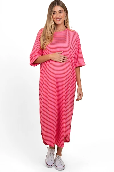 Pinkblush Women's Maternity Fuchsia Striped Terry Maxi Dress