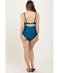 Pinkblush Maternity Teal Ruched Sides Front Cutout One Piece Swimsuit