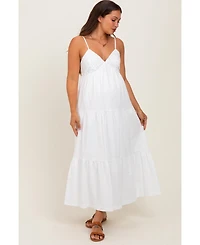 Pinkblush Maternity White Crochet Flare Smocked Maxi Dress