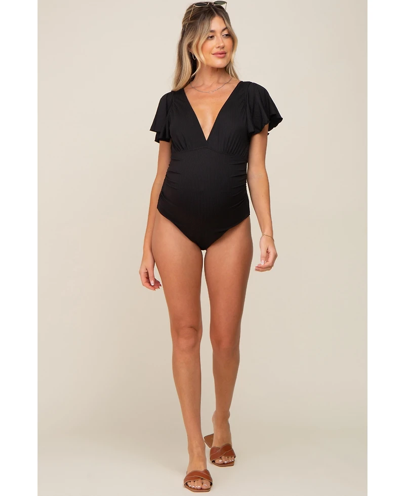 Pinkblush Maternity Plum Deep V-Neck Flounce One Piece Swimsuit