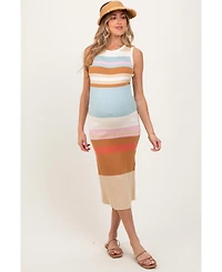 Pinkblush Maternity Light Olive Colorblock Striped Knit Sleeveless Midi Dress