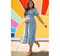 Pinkblush Maternity Light Blue Floral Ruffle Midi Dress