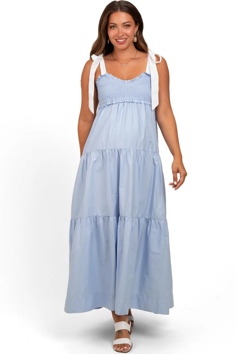Pinkblush Maternity Light Blue Contrast Shoulder Straps Maxi Dress