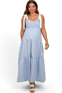 Pinkblush Maternity Light Blue Contrast Shoulder Straps Maxi Dress