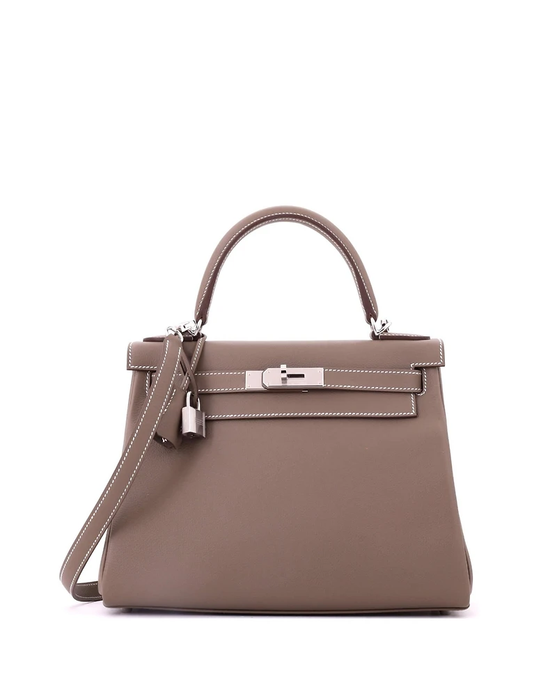 Pre-Owned HERMES Kelly 28 Handbag Grey Evercolor with Palladium Hardware