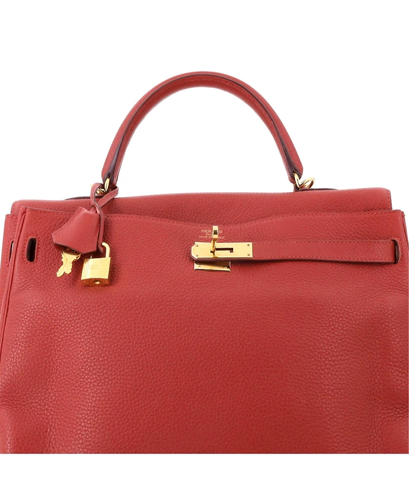 Pre-Owned HERMES Kelly 35 Handbag Brown Clemence with Gold Hardware