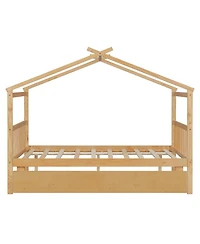 Sailvan Full Wooden House Bed with Twin Trundle