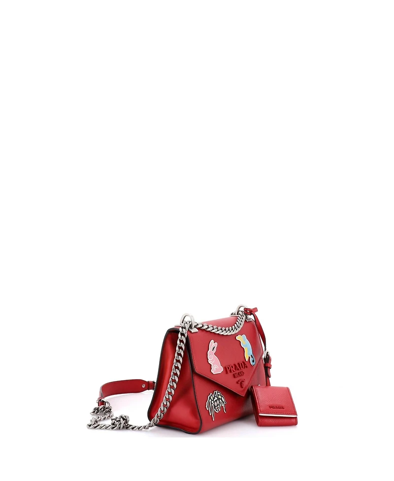 Pre-Owned Prada Small Monochrome Shoulder Bag Embellished Saffiano Leather