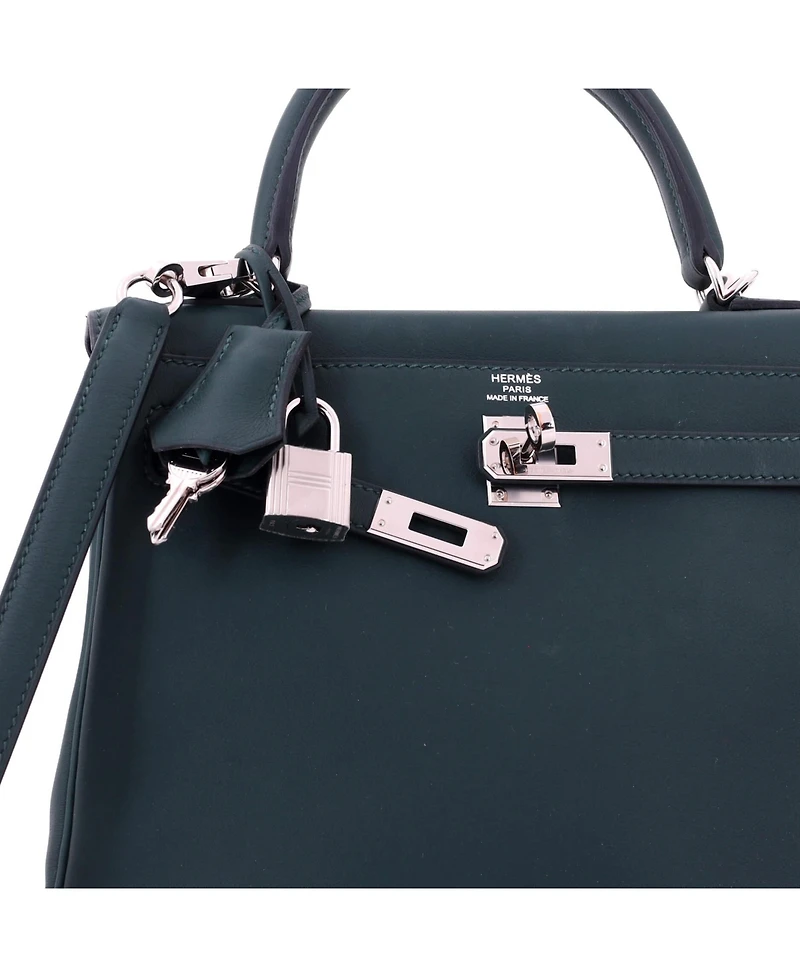 Pre-Owned HERMES Kelly 25 Handbag Green Swift with Palladium Hardware