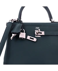 Pre-Owned HERMES Kelly 25 Handbag Green Swift with Palladium Hardware