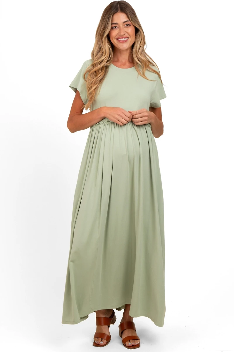 Pinkblush Maternity Light Olive Ruffle Trim Maxi Dress