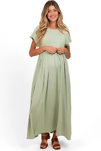 Pinkblush Maternity Light Olive Ruffle Trim Maxi Dress