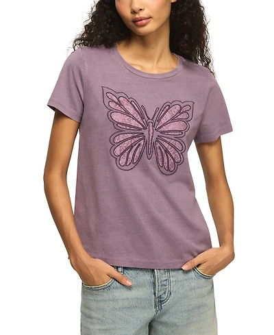 Lucky Brand Women's Lace Butterfly Print Short-Sleeve T-Shirt