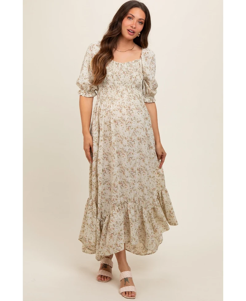 Pinkblush Maternity Light Olive Smocked Handkerchief Hem Dress