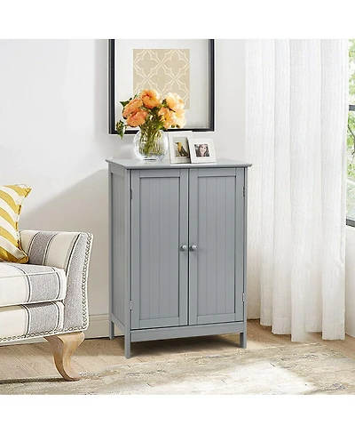 sumyeg Bathroom Floor Storage Cabinet with Double Doors Cupboard Organizer