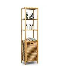 sumyeg Bamboo Tower Laundry Hamper Organizer with 3-Tier Storage Shelves