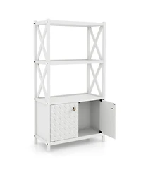 sumyeg Bathroom Storage Cabinet with Open Shelves and Double Doors Organizer