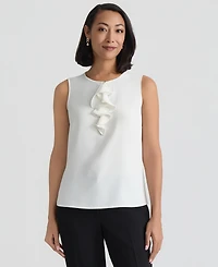 Kasper Women's Ruffle Front Sleeveless Jewel Neck Blouse