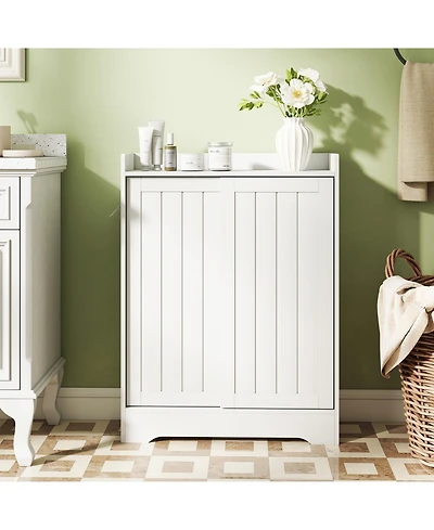 sumyeg Slim Bathroom Floor Storage Cabinet with Integrated bath fixture Paper Holders