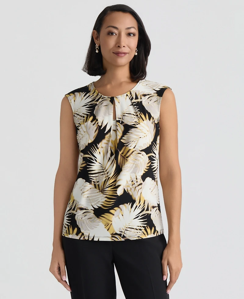 Kasper Women's Sleeveless Printed Keyhole Top