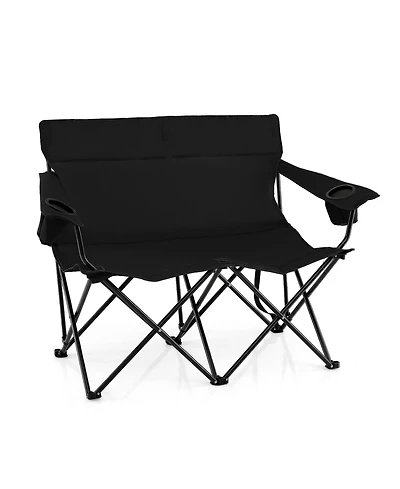 Sugift Double Camping Chair 2-Person Outdoor Folding Loveseat with Cup Holders