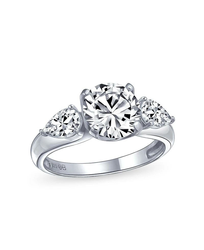 Bling Jewelry Timeless 3CT Cz Trillion Side Stones Cubic Zirconia Solitaire Round Promise Ring .925 Sterling Silver