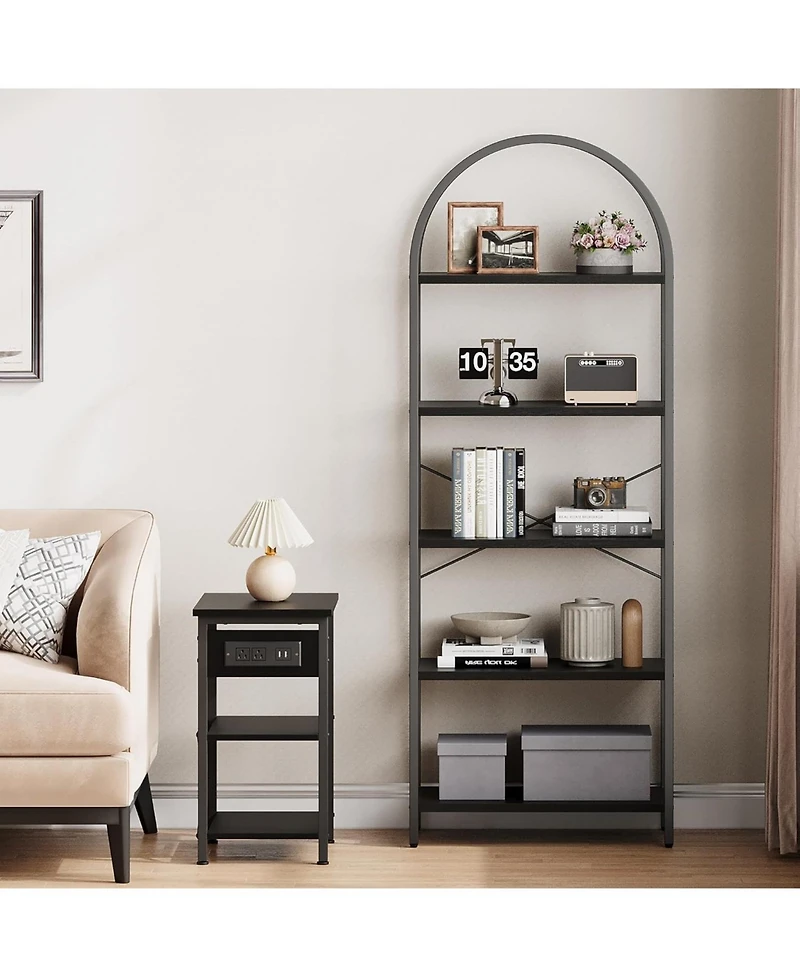 gaomon 5 Tier Arched Bookshelf, Marble Effect Tall Bookcase with Metal Frame