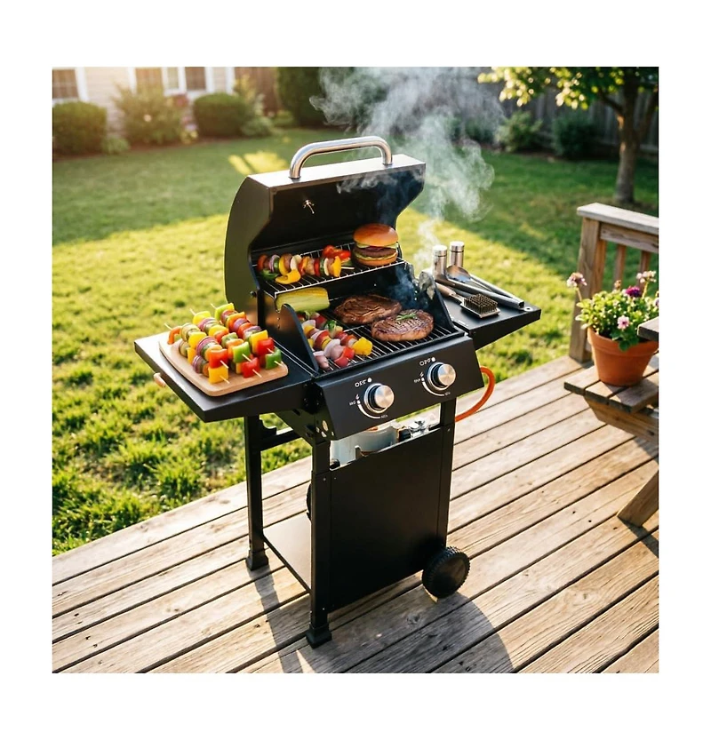 Xo 2-Burner Propane Gas Grill, 16,000 Btu Bbq Grill with Side Shelves for Patio Tailgating