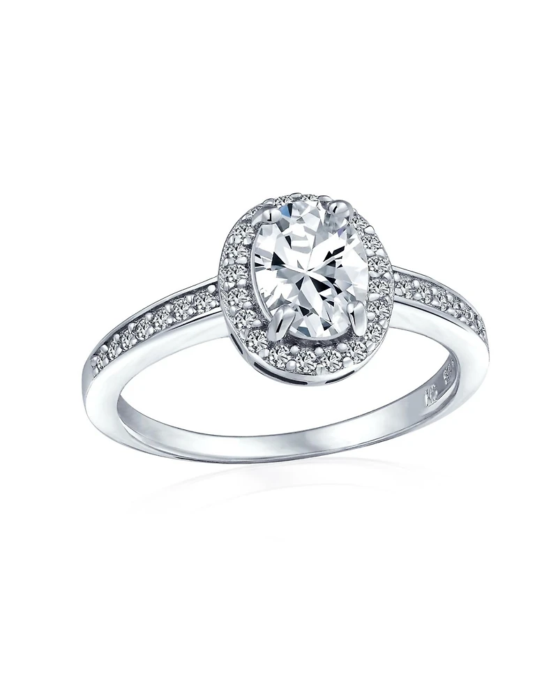 Bling Jewelry Classic Halo Oval Cz Solitaire Promise Ring Thin Band Cubic Zirconia .925 Sterling Silver