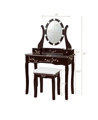 Gouun Dimmable Led Vanity Table Set with Cushioned Stool, 5 Drawers and 360-Degree Mirror