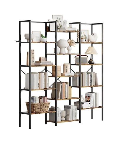 gaomon 67 Inch 5 Tier Adjustable Rustic Industrial Bookcase with 14 Open Shelves for Living Room and Bedroom