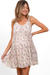 Pinkblush Maternity Pink Floral Plisse Texture Mini Dress